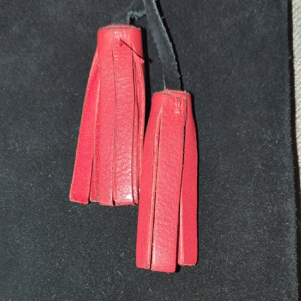 Black Suede Tote Bag with Red Leather Tassel Accents - Picture 6 of 6
